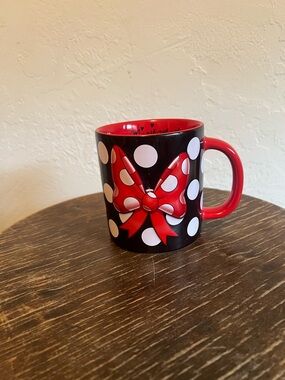 Exclusive Disney Black Red and White Minnie Mouse Polka Dot Ceramic Mug.